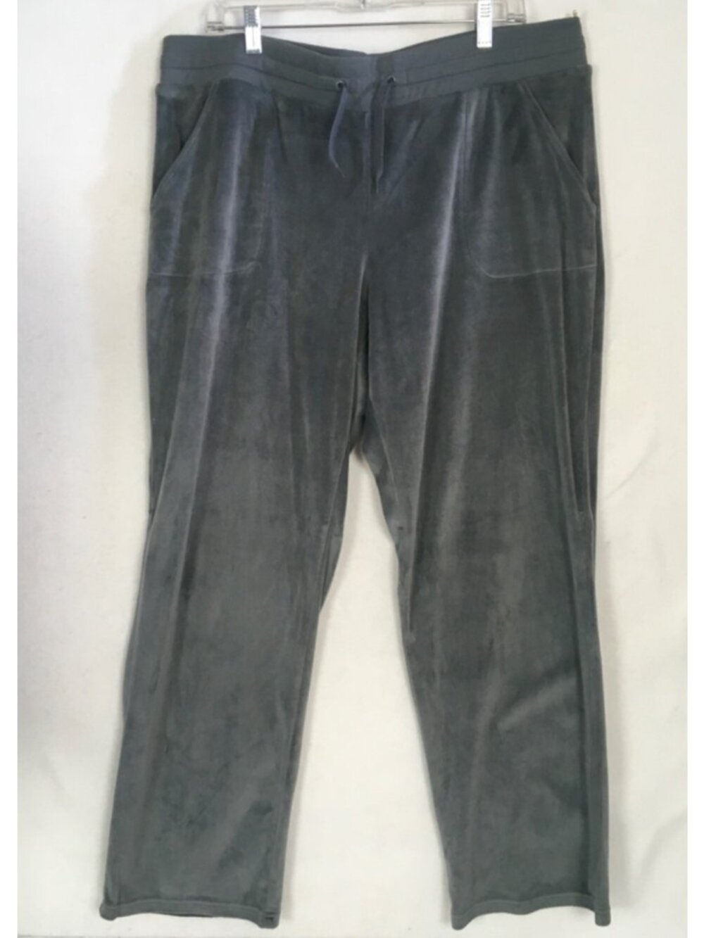 Faded Glory Velour Pull On Pants Size XL 14 16 Gray High Rise Pockets Boot Cut
